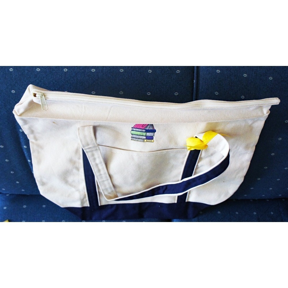 Large Book-Themed Zippered Canvas Tote Bag 19 x 15 - Picture 4 of 4